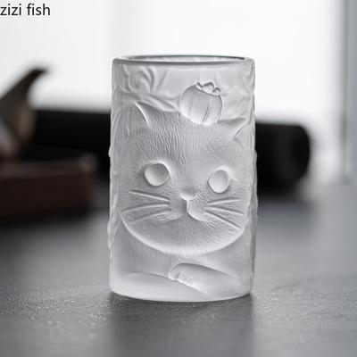 Şeffaf Cam Bardak Yaratıcı Kabartma Kedi Kung Fu Çay Bardağı İkindi Çayı Süt Bardağı Meyve Suyu Bardakları Kola Bardakları Ev İçecek Bardakları