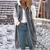 Cappotto con cappuccio e tasca in peluche bifacciale, tinta unita, lunghezza media, maniche patchwork, da donna