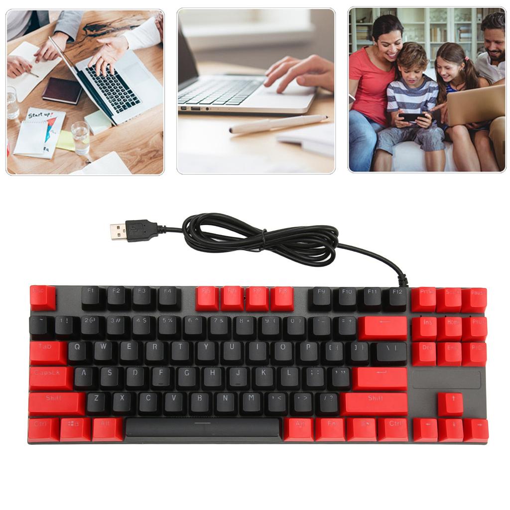 Mechanical Keyboard 87 Keys Blue   RGB Backlit Contrast Color Ergonomic Wired Keyboard for Laptop Desktop PC