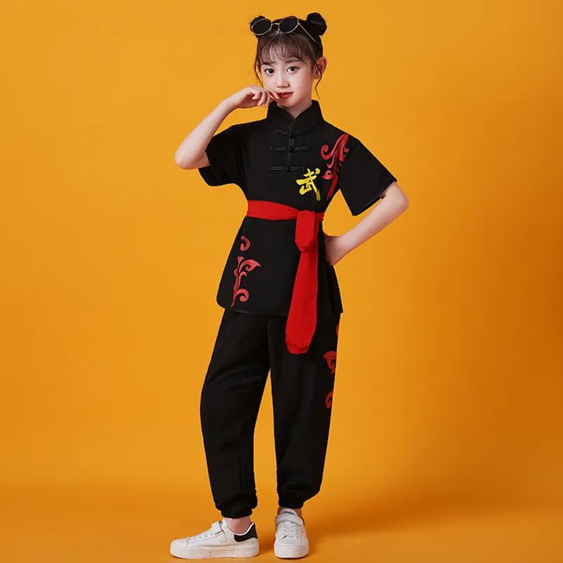 Children's Chinese Style Martial Arts Uniforms Stretch Cotton Practice Uniforms Long-sleeved Martial Arts Hall Boys and Girls Tai Chi Kung Fu Costumes