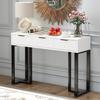 Modern Console Table with Drawers, Golden Frame, Adjustable Foot Pads And Elegant Handles (White+Black)