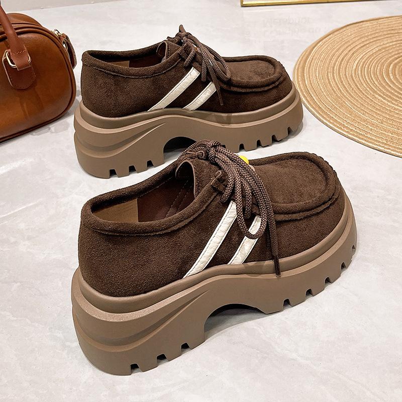 

Retro tassel lace-up women s autumn new small thick-soled heightening loafers 35 темно-коричневого