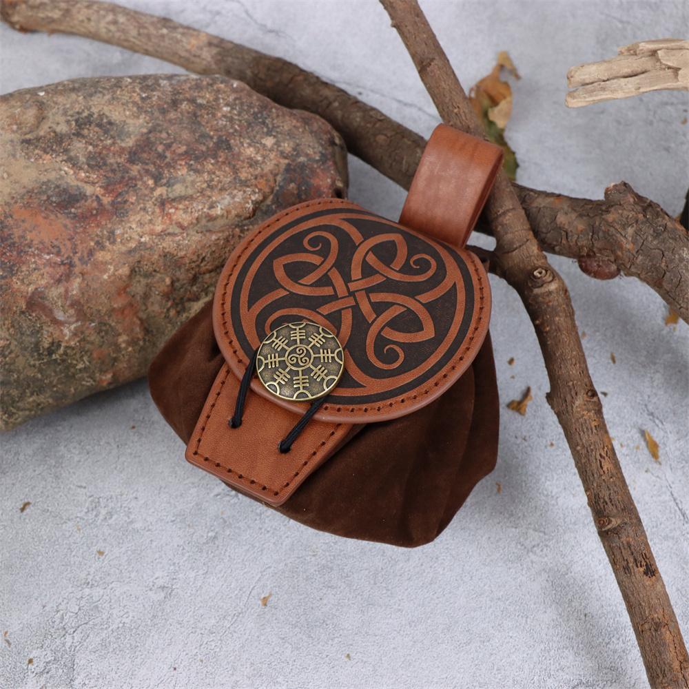 Medieval Viking Style Belt Pouch for Coins, Can Hold a Phone Vintage Waist Bag for Cosplay Accessories Embossed Woven Casual Bag