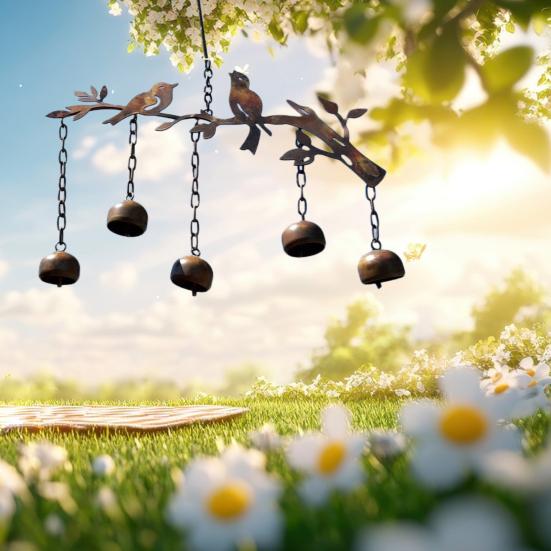 Perching Bird Hanging Wind Chime Weather-proof Vintage Metal Wind Bell Outdoor Garden Patio Hanging Wind Bell Decoration Ornament