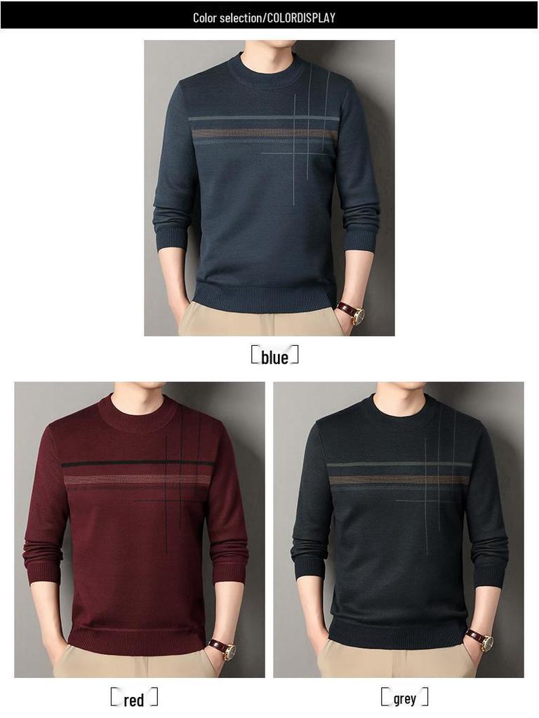 Gestreifter Winterpullover für Herren mit Fleecefutter - Rundhalsausschnitt, Dick & Warm, Gestrickte Basis