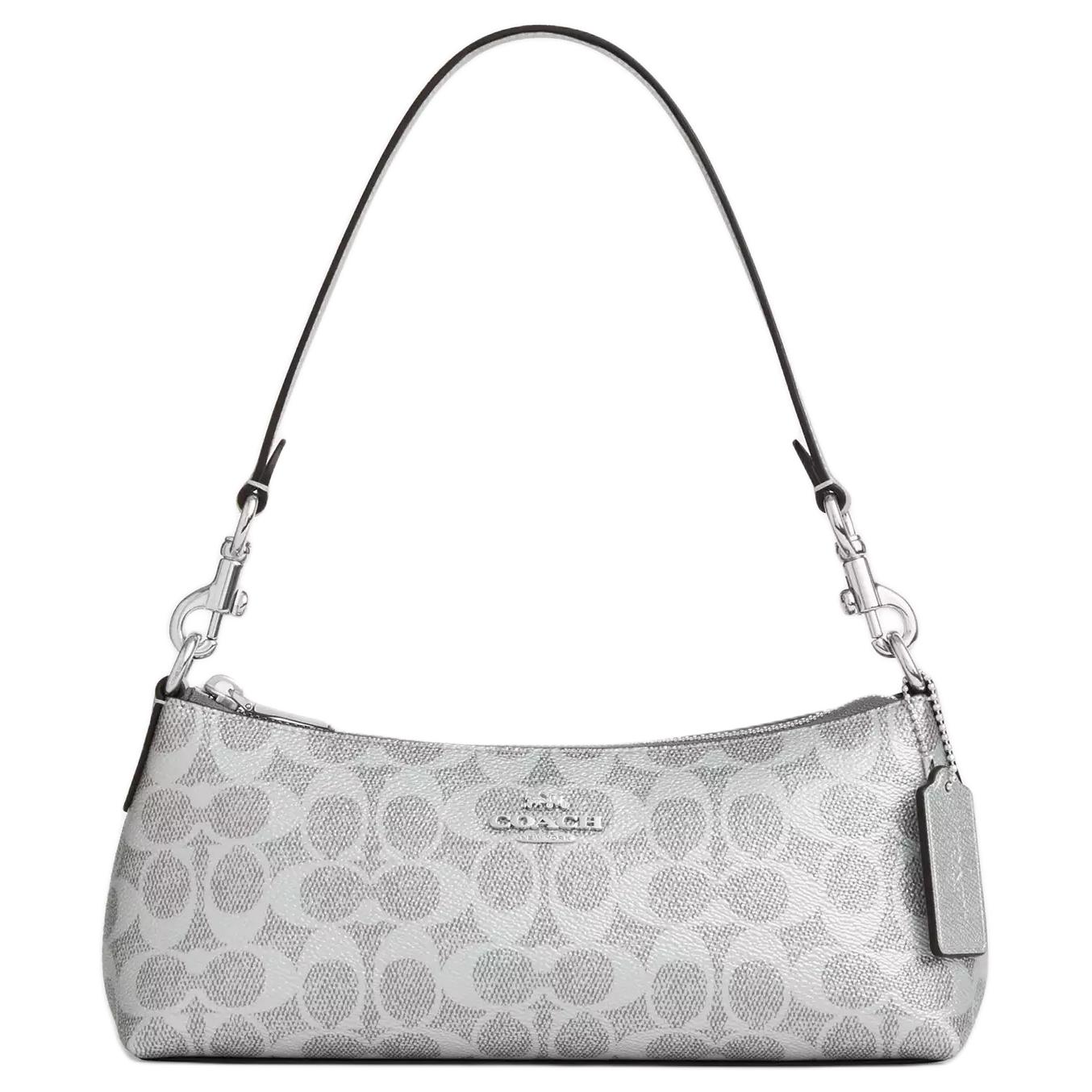 Coach Charlotte 25 Embossed Signature Detachable Handle Crossgrain Leather Shoulder Bag Medium Women shoulder bag Silver CCL40-SVYGP Basic Set (Bag+Dust Bag)