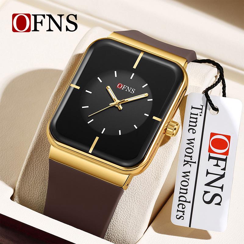 OFNS Unisex Fashion Square Quartz Watch with Luminous Waterproof Silicone Strap