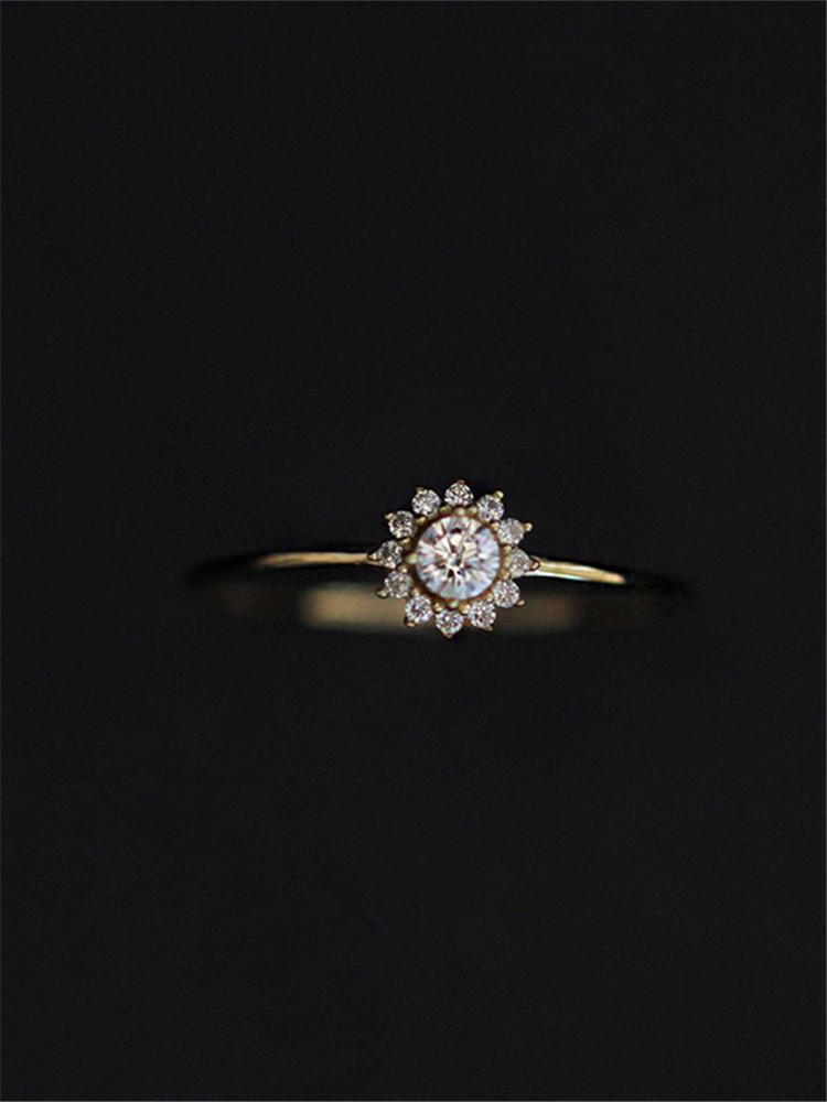 

925 Sterling Silver Korean Version Simple Sunflower Ring For Women Pavé Crystal Fashion 14k Gold Plating Jewelry Gift 5 золотой