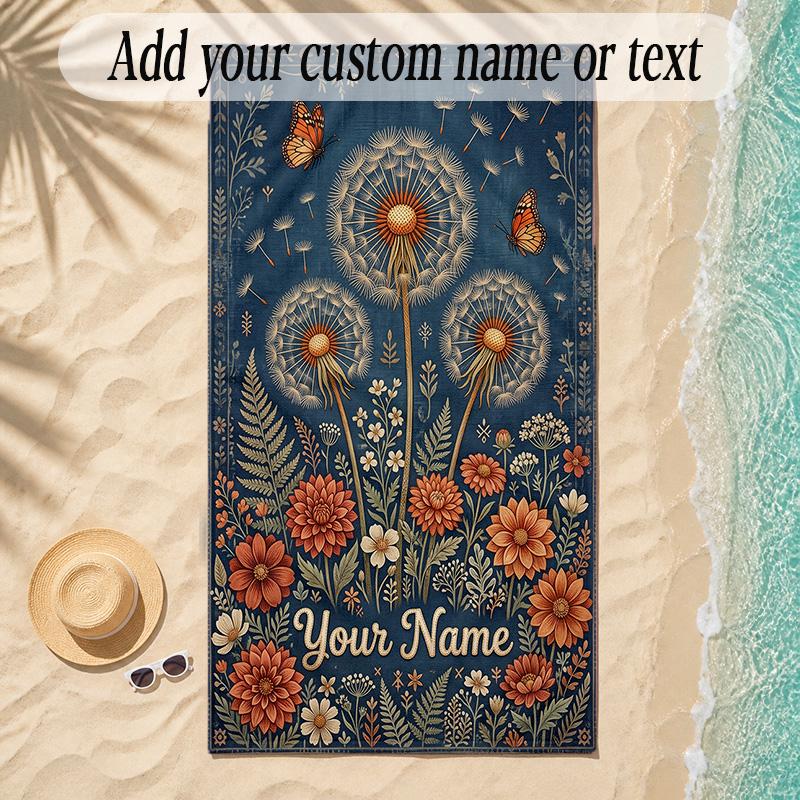 Leopard Theme Soft Beach Towel Personalized Custom Name Text Towel Portable for Beach Pool Travel