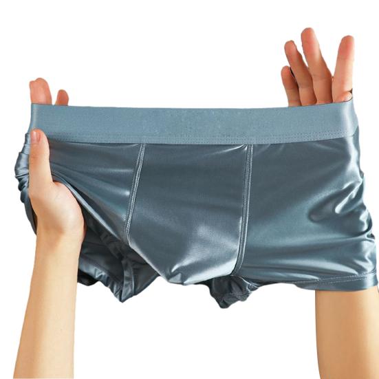 Herren Boxer Unterwäsche Elastisch Mittlere Taille Atmungsaktiv Schlank Geschnittene Shorts Slips Reine Farbe U-Konvex Design Glatter Stoff Eisseide Slips