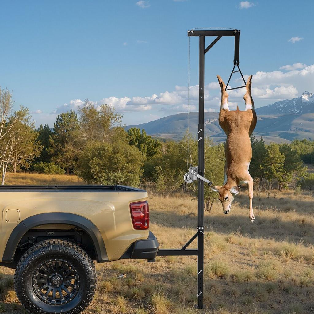 Anhängerkupplungs-Wild-Hebevorrichtung, 600 lbs Tragfähigkeit, Jagd-Wild-Hebevorrichtung mit 2-Zoll-Empfänger, 360-Grad-Schwenkwelle & Verstellbare Höhe, Inklusive Wildhaken