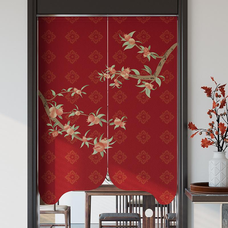 Chinese Style Imitation Linen Door Curtain Retro Art Painting Doorway Living Room Partition Drape Kitchen Hanging Half-Curtain