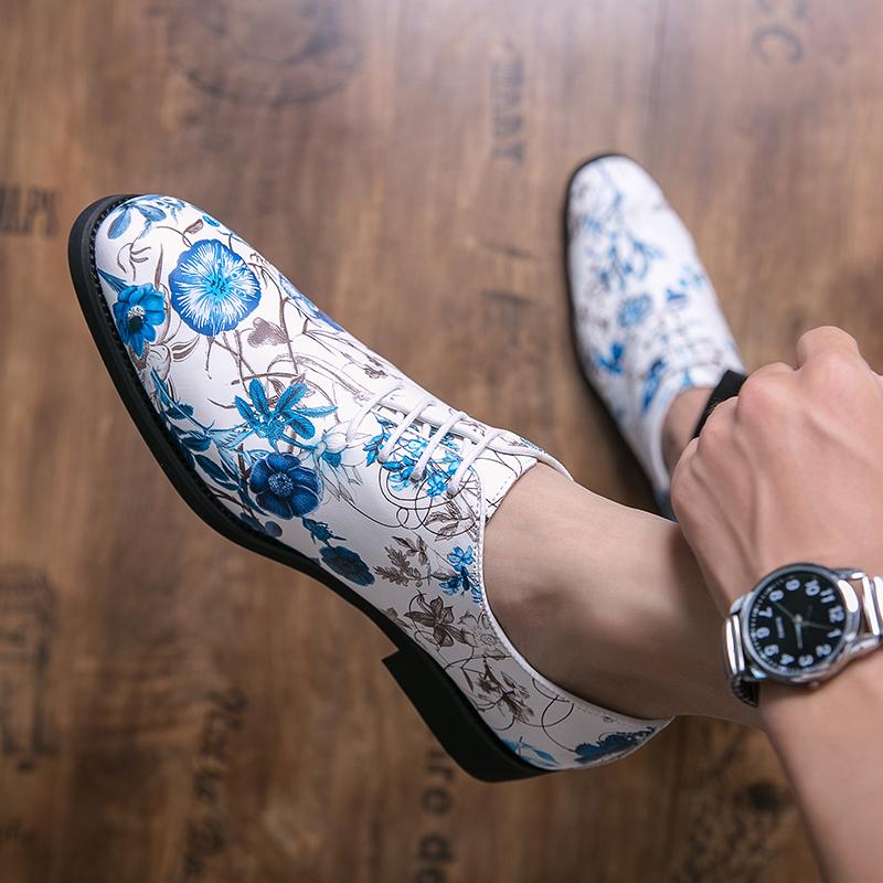 Fashion New Men Fashion Derby Shoes White Blue PU European and American Fashion Brands Formal Shoes Wedding Shoes Size 38-48 Men Shoes