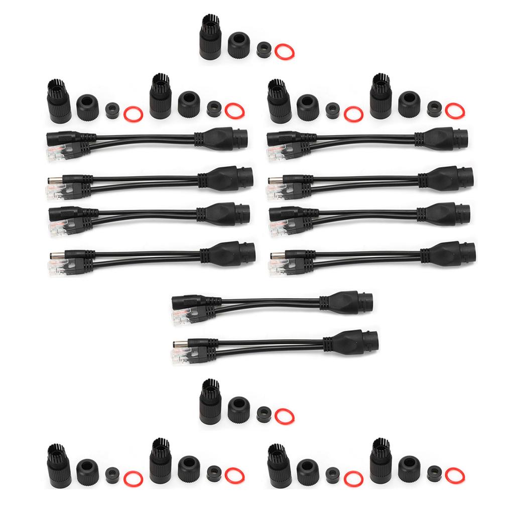 5 Pairs Ethernet POE Splitter Adapter Injector DC12V Waterproof for IP CameraBlack