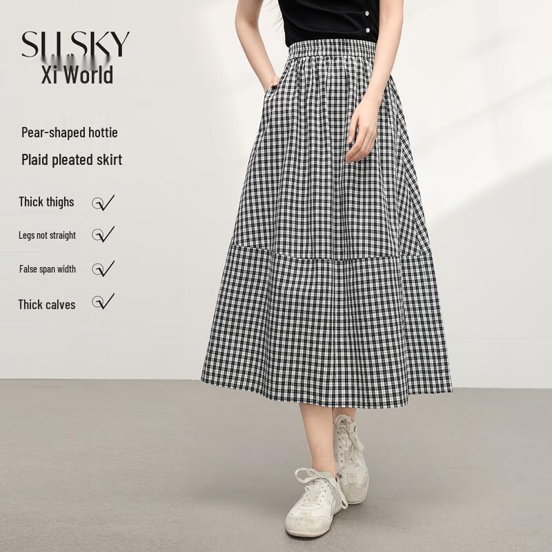 Women s High-Waist Plaid A-Line Skirt L