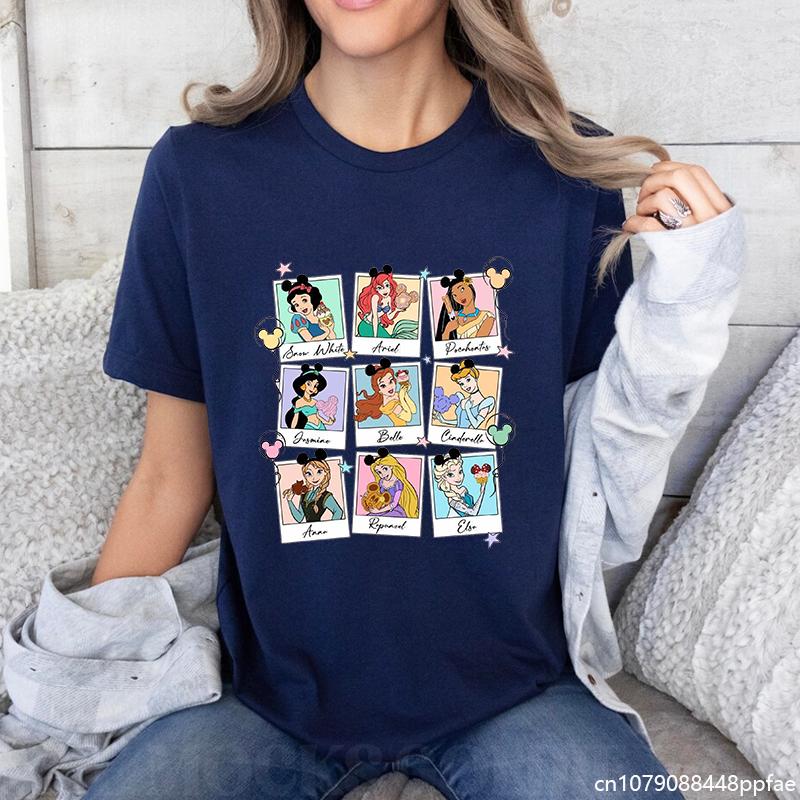

Женская новая модная футболка с принтом Диснеевских принцесс Харадзюку, повседневная милая женская мультяшная футболка, топы 4XL