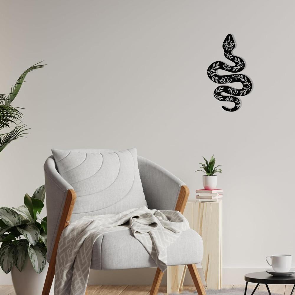 Metal Yoga Snake Wall Art, Lotus Bohemian Home Decor, Spiritual Gothic Witchcraft Sculpture 16 Inch