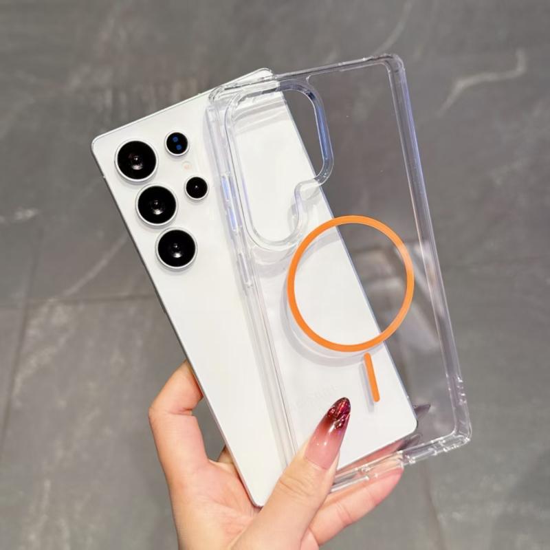 For Samsung Galaxy S25 Ultra S22 S23 FE S24 Plus Edge Phone Case Magsafe Magnetic Wireless Charge Clear Hard Cover Funda Capa