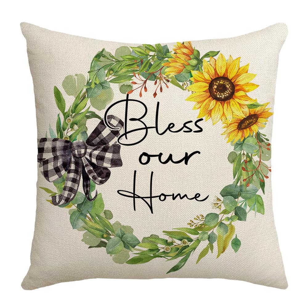 Summer Sunflower Print Pillow Cover Polyester Home Fabric Sofa Cushion Cover Bedroom Pillow