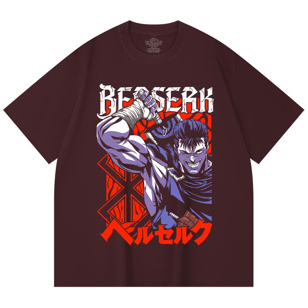 

230 Gsm 100% Cotton Berserk V11 Print Unisex Heavy Cotton T Shirt 2XL вина червоного кольору
