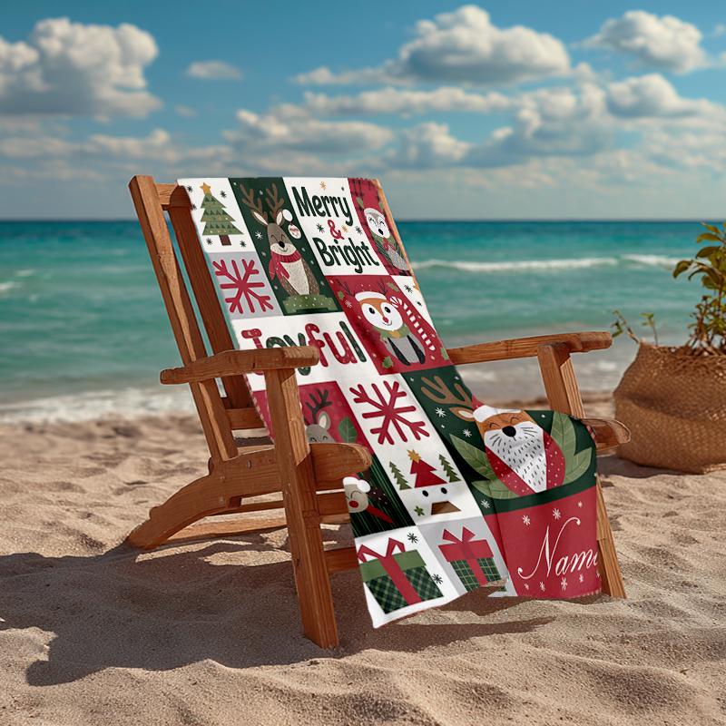 Custom Name Ultra-Soft Beach Towel with Christmas Theme,Ideal for Pool - Camping, Diving - Perfect Travel Essential, Vibrant Beach Towel.