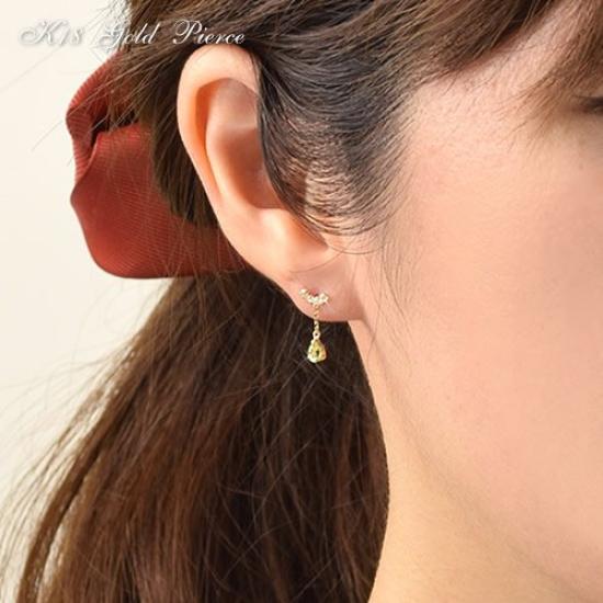 18k gold stud K18 August Sa494 [Four-leaf clover] earrings, peridot, gold, 18k, birthstone, drop, women's, female