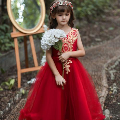 Girls' formal dress: long-sleeved lace puff-skirted princess dress for older children – perfect for emcees and performances