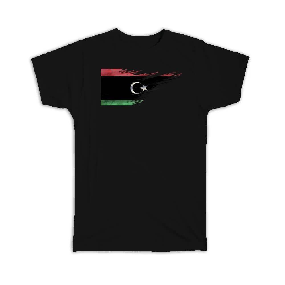 Gift T-Shirt : Libya Flag Modern Country Expat L