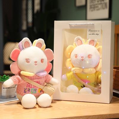 Niedliche Sonnenblume Drag Hase Plüschpuppe Puppe Kreative Kinder Stoffpuppe Weißer Hase Geburtstagsgeschenk