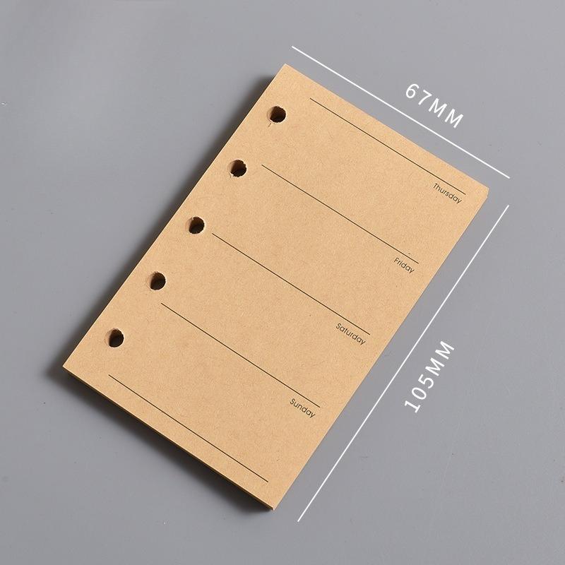 Die Innenseite des M5 Notizbuchs Die leere vertikale Linie des A8 Loseblatt-Kernquadrats und der Wochenplan Eine Seite pro Tag zum Eintragen