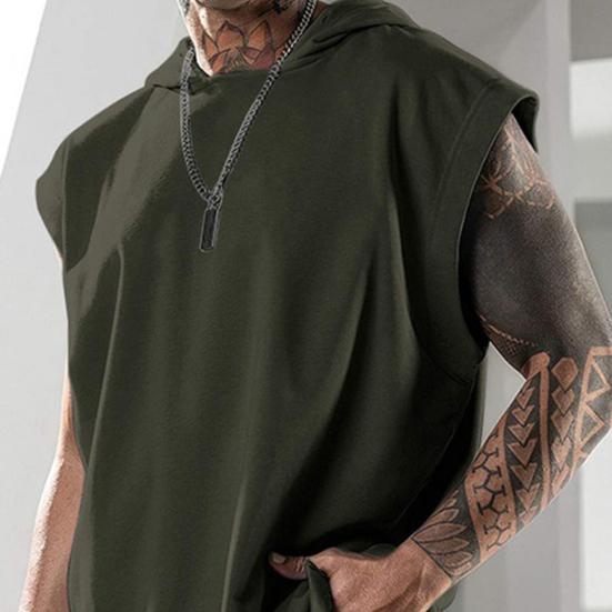Men T-shirt Hooded Solid Color Summer Loose Sleeveless Vest for Party