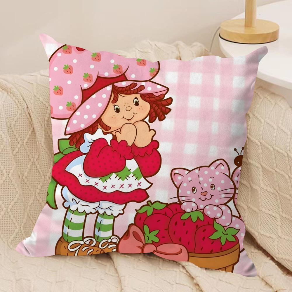 S-Stawberry Shortcake Cushion Cover Silky Short Plush Double-Sided Printed Pillow Case for Sofa All Seasons Home Decor Gift