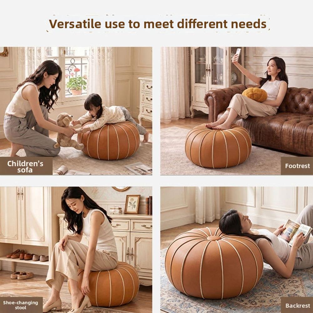 PU Leather Pouf Ottoman Cover Unstuffed Storage Bag Modern Shoe Stool Cover Home Use