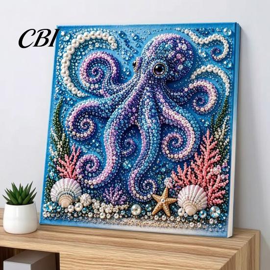 Easy Faux Pearl Crafting Project Ocean Painting Kit, Marine Life 3D Art DIY Beginner Friendly Kit Sea Turtle Fish Picture Craft Set for Adults,