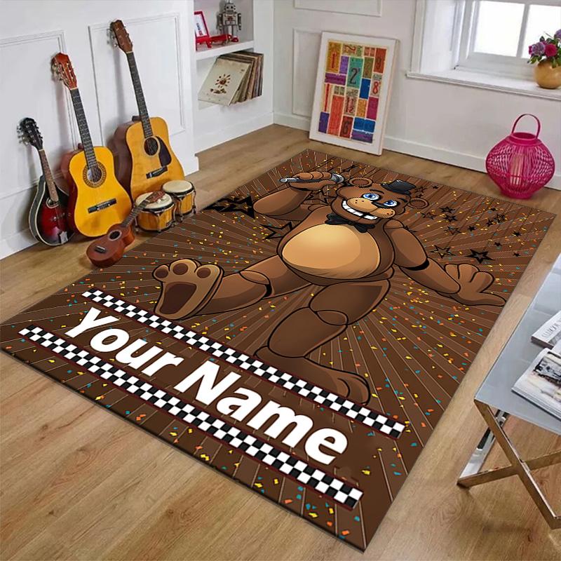 Custom Freddy bear Mat Personalized Name, Polyester Washable Indoor Entryway Rug, Gift for Christmas, Easter, Thanksgiving Day