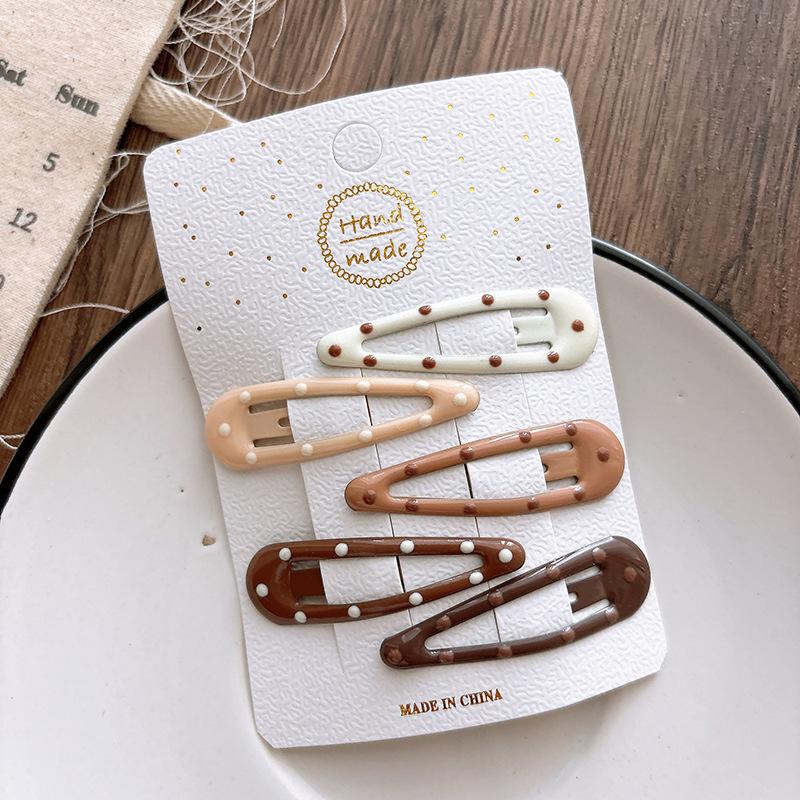 5Pcs Milk Coffee Color Polka Dot Children's Hairpins BB Clip Baby Girls Bangs Hairpin Hair Clips Kids Headwear Hair Accessories