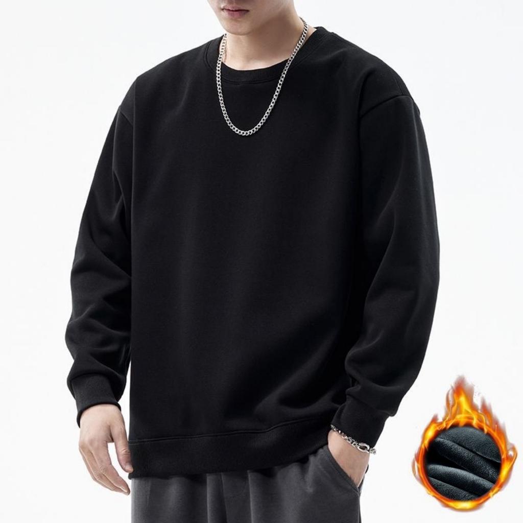 Men's And Women's Solid-color Casual Round-neck Long-sleeved Top, Men's Fitted, Fleece And Thickened Base Sweatshirt