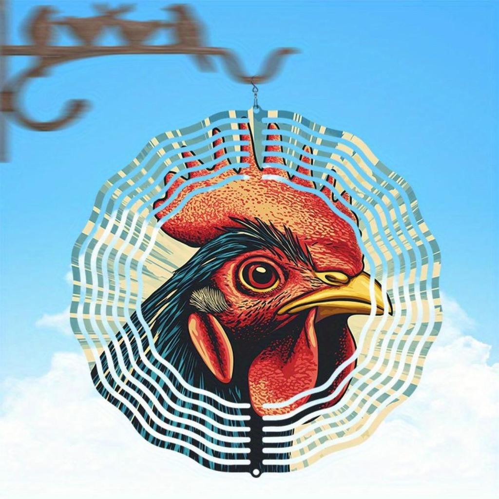 Farm Rooster Wind Chime Outdoor Metal Spinning Garden Decor Bird Deterrent Scarecrow Patio Hanging Ornament No Battery Needed