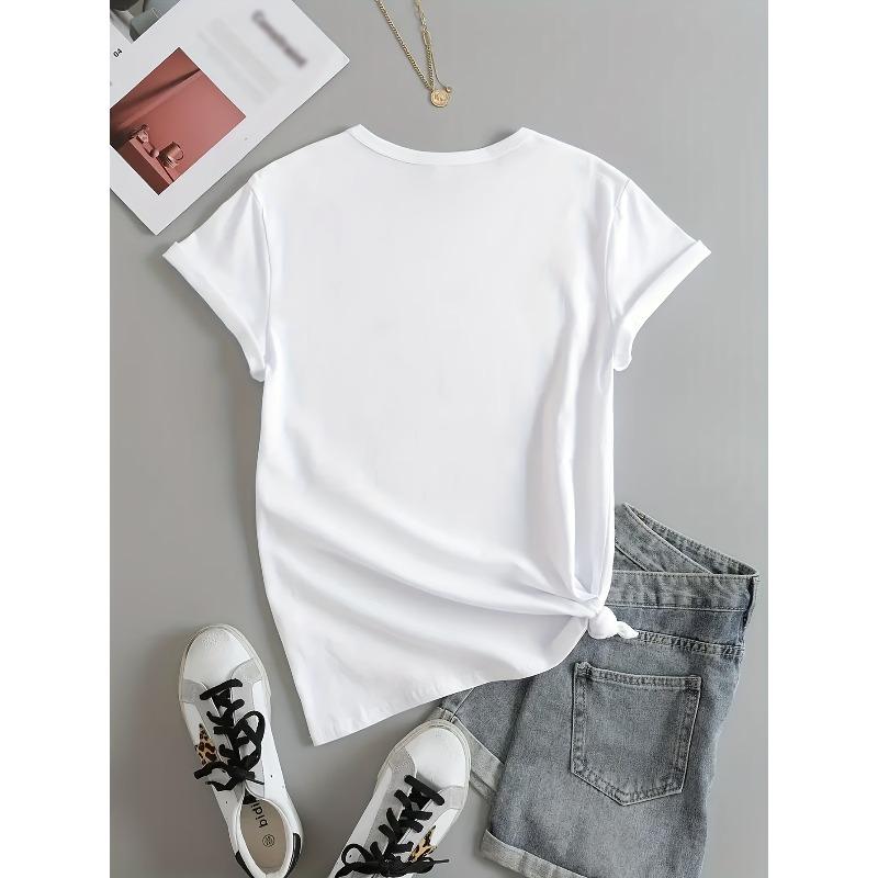 Europese Maat New York Letterprint T-shirt, Korte Mouw Ronde Hals Casual Top Voor Zomer & Lente, Dameskleding