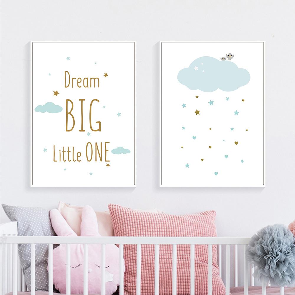 Hot Air Balloon Canvas Picture Blue Stars Cloud Nursery Print Cartoon Letter Poster Nordic Giraffe Elephant Painting Kids Room