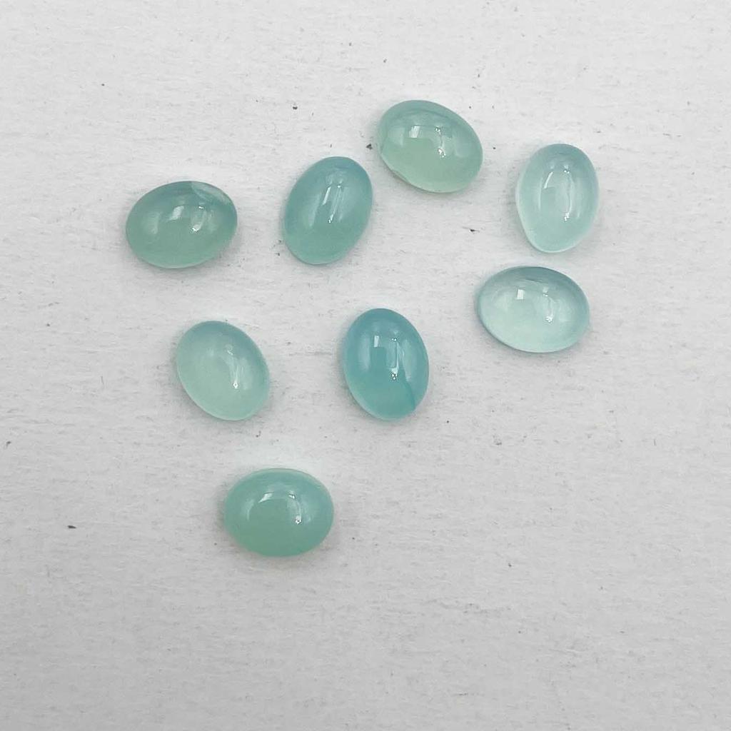 Natural Aqua Chalcedony Oval Cabochon Loose Gemstone Lot 8 Pcs 6*8 MM 10 CT For Jewelry Making