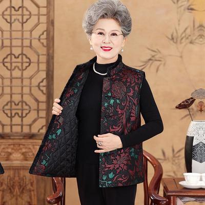 Autumn & Winter Padded Vest for Elderly Women - Warm, Chinese Style Tang Suit Waistcoat