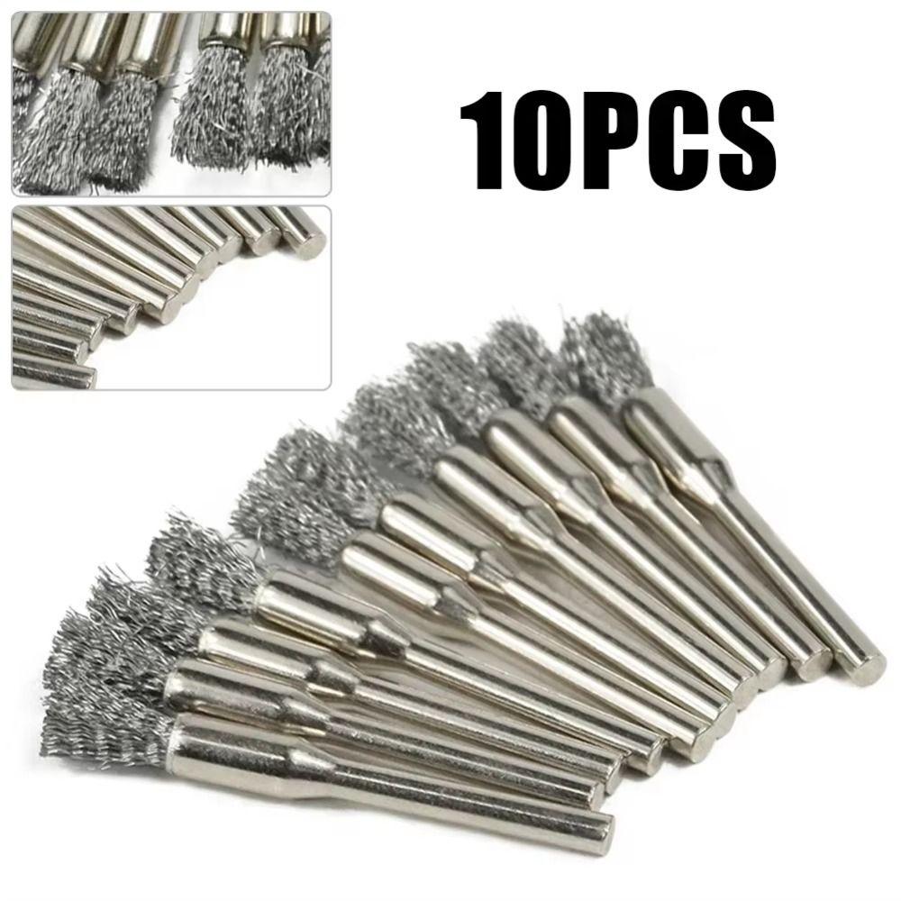 10Pcs Stainless Steel Wire Brushes Mold Cleaning 3mm Shank Remove Rust Polishing Brush Polishing Work Rotary