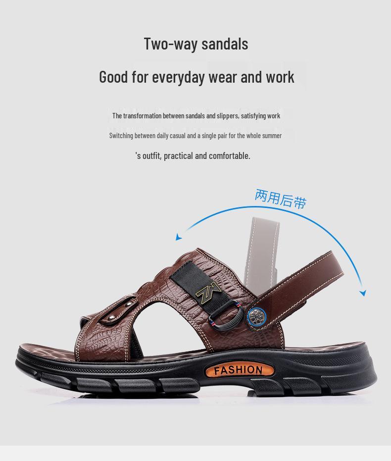 Men's 2023 Dual-Purpose Leather Sandals: Casual Beach Shoes for Summer