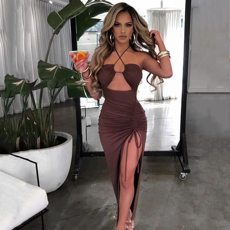 

Sleeveless Sexy Halter Dress Party Dress S чорний