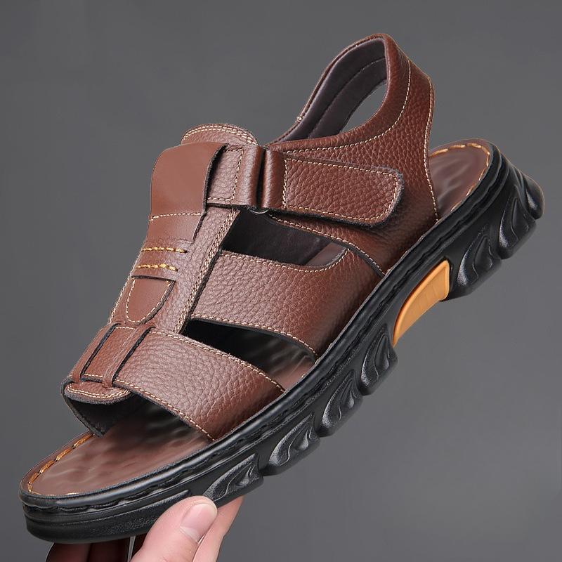 

Fashion Sandals Men s New Beach Shoes Cowhide Slippers Outdoor Non-slip Thick-soled Leather Sandals for Me 36
