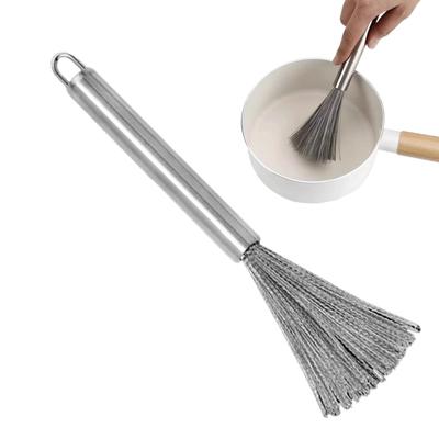 Kitchen Stainless Steel Cleaning Brush Long Handle Utensil Scrubber Anti-Rust Stainless Steel Kitchen Special Brush Pot Tool