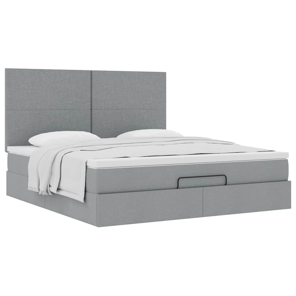 Enjoy restful nights with this Ottoman bed with mattress in light grey 160 x 200 cm fabric