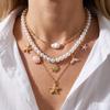 Elegant Faux Pearl Beaded Chain Necklace for Women Summer Ocean Style Seashell Starfish Fish Pendant Choker Vacation Jewelry