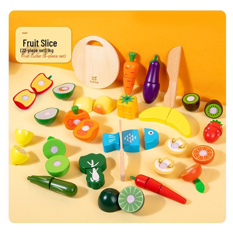 Wooden Pretend Play Fruit & Veggie Cutting Set for Kids - Educational Kitchen Toy